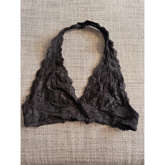 Unbranded Other - Black Lace Halter Bralette Floral Sheer Scalloped Trim Adjustable Size S